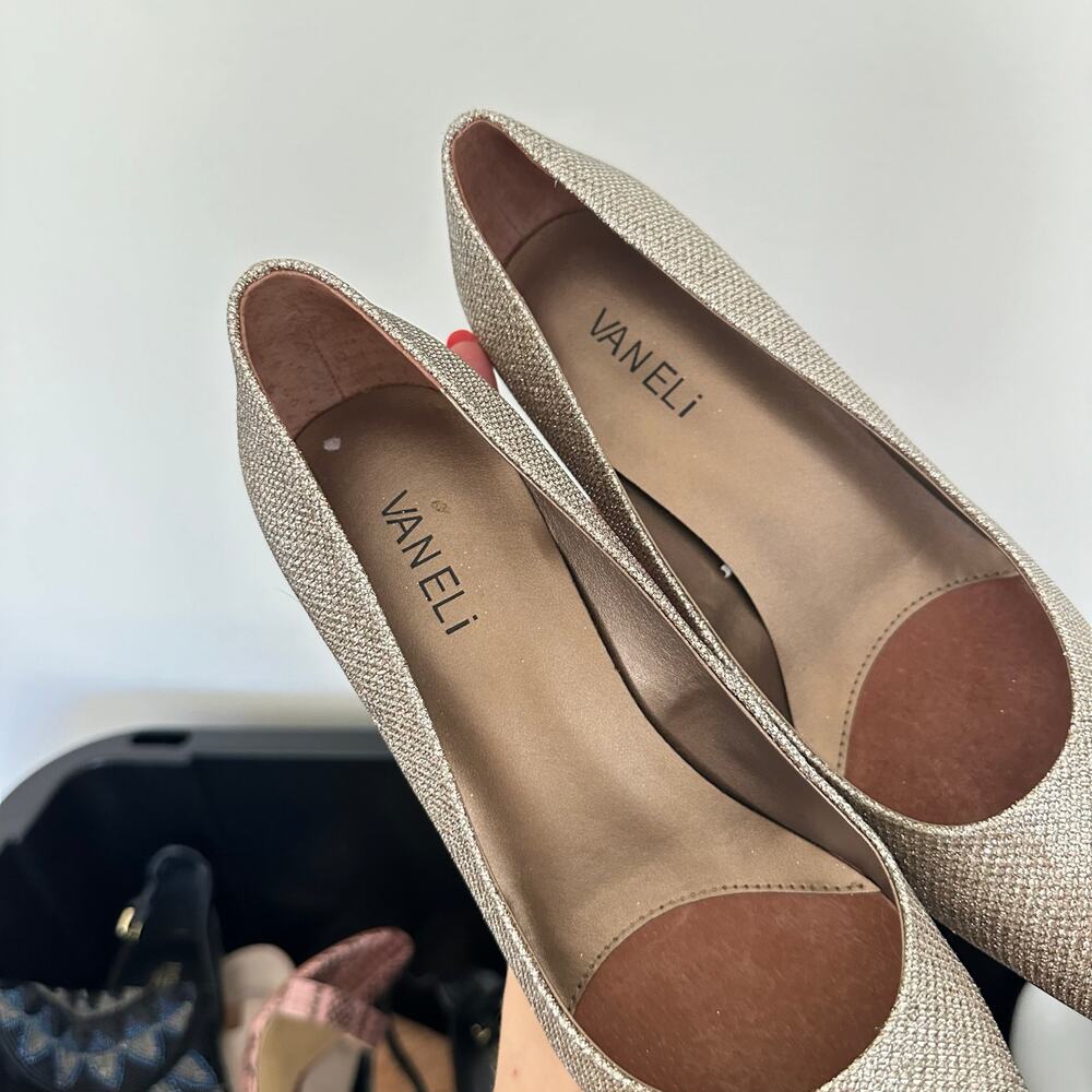 VANEli Metallic Glitter Slip-On Pointed Toe Heels Pumps Gold 9 - Picture 6 of 8